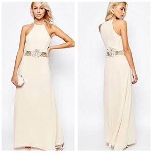 NWT Jarlo London ASOS Cream Aden Maxi Dress Lace Insert Waist Size XS/8